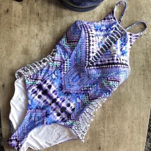 New! Red Carter macrame high neck swimsuit